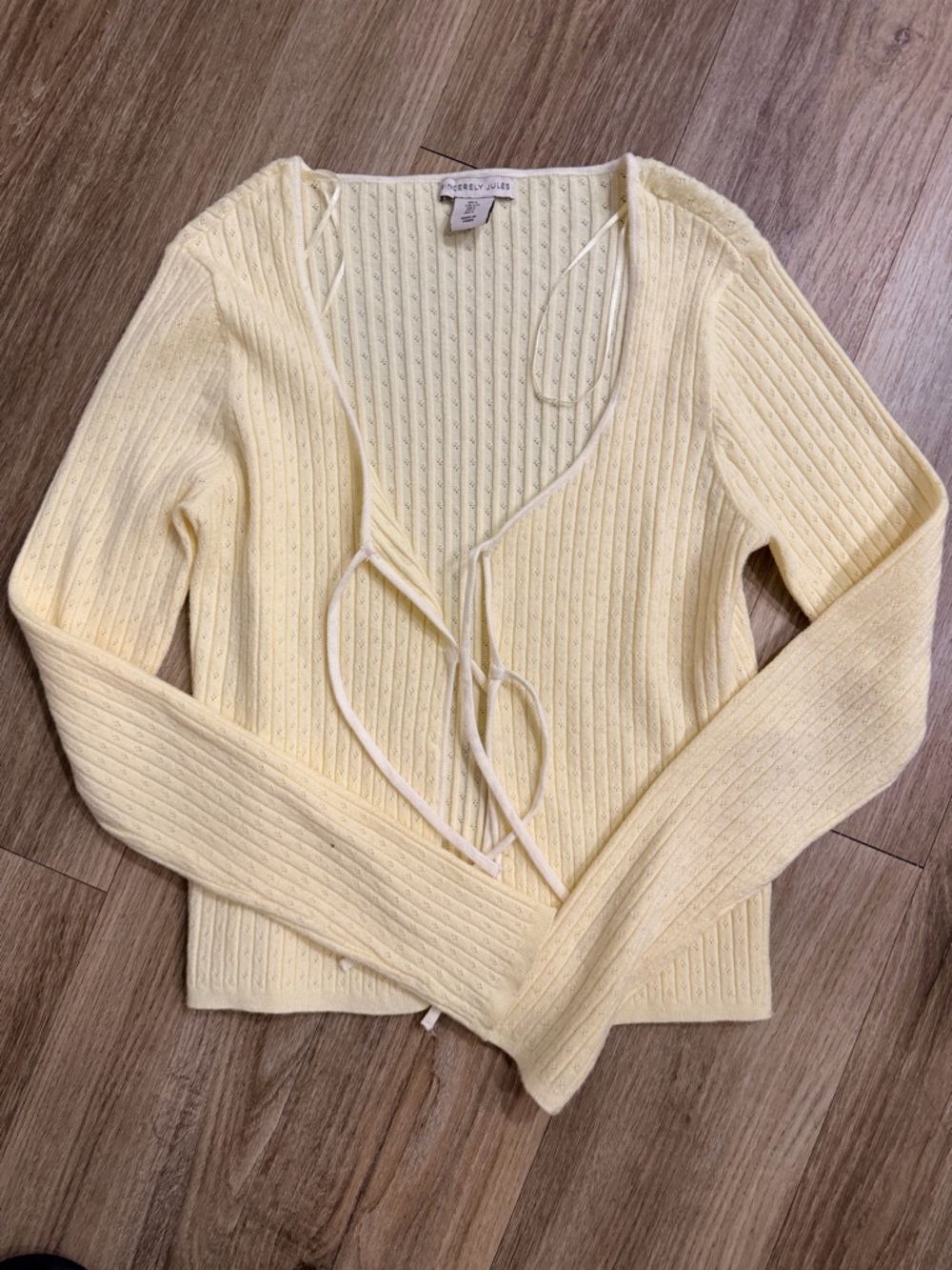 Sincerly Jules Soft Pale Yellow Tie-Front Ribbed Cardigan